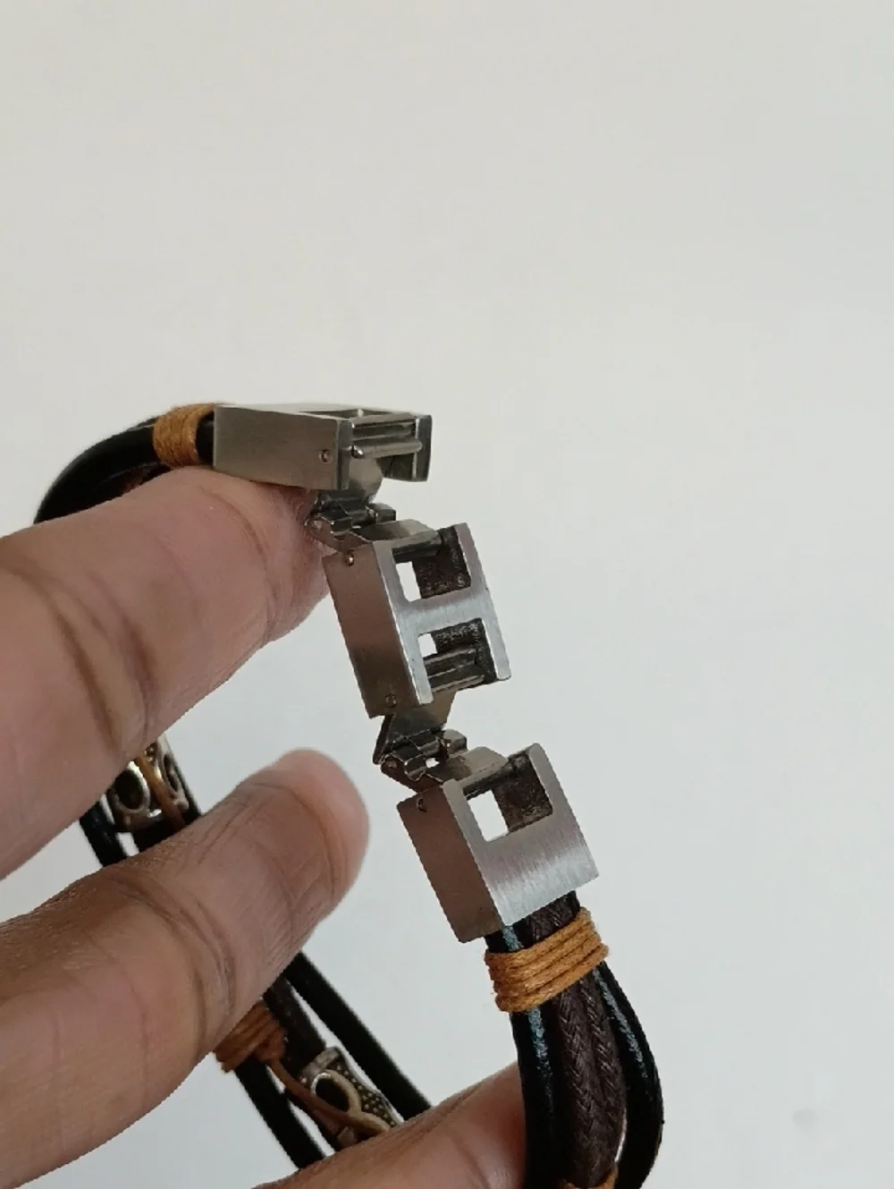 Brown Leather Bracelet with Stainless Steel Accent